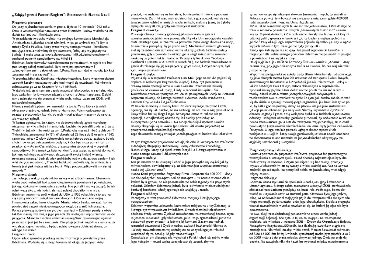 Streszczenie oraz bohaterowie "Zdążyć przed Panem Bogiem" Hanny Krall