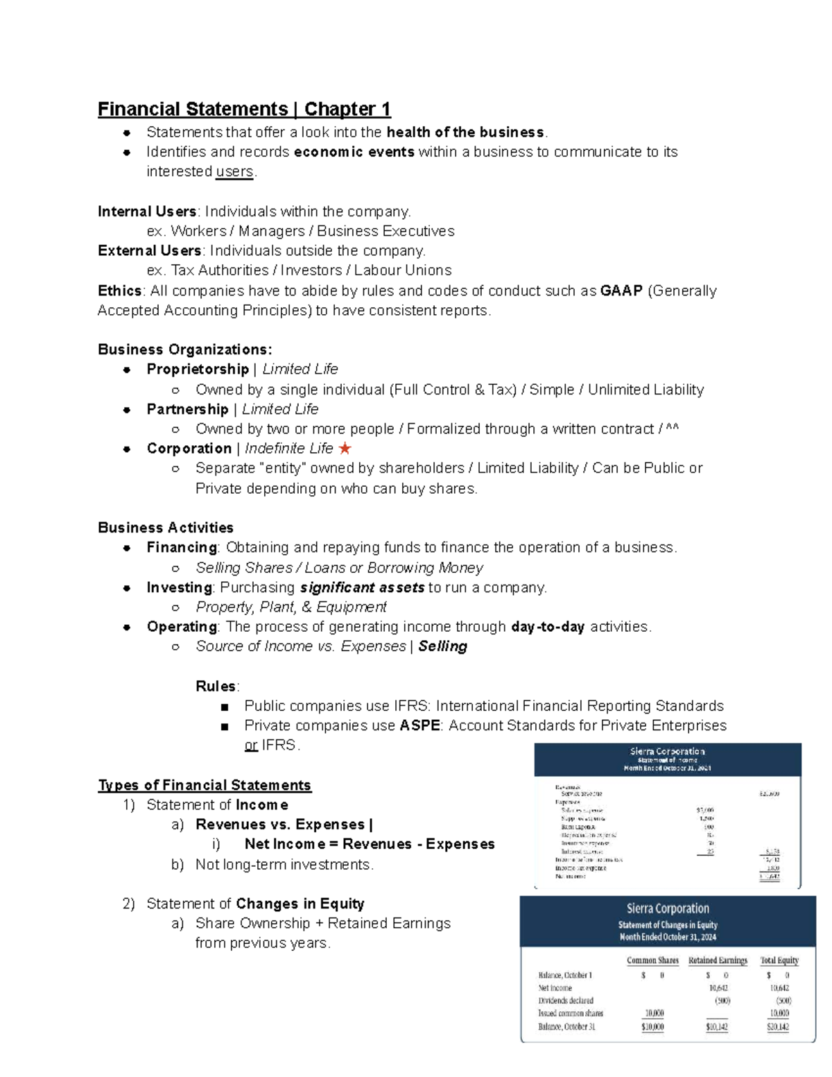 Accounting-2121: Financial Statements Overview and Key Concepts - Studocu