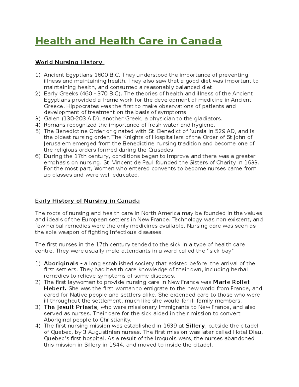 History of Nursing in Canada: From Ancient Times to the 19th Century ...