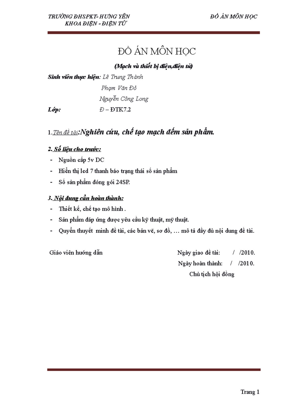 đếm sp - báo cáo sản phẩm - KHOA ĐIỆN - ĐIỆN TỬ ĐỒ ÁN MÔN HỌC (M愃⌀ch v愃 ...