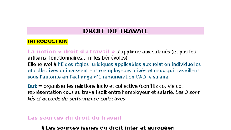 Droit du Travail CM1 : Introduction aux Normes et Sources Juridiques ...