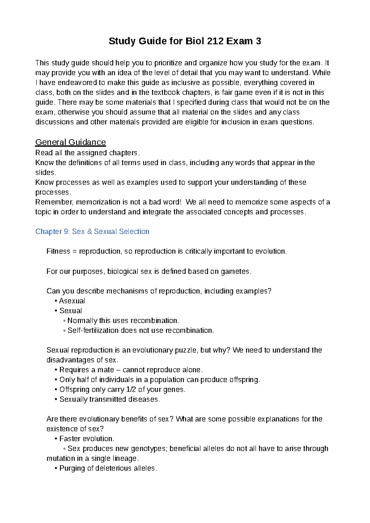 Study Guide for Biol 212 Exam 3: Sexual Selection - Studocu
