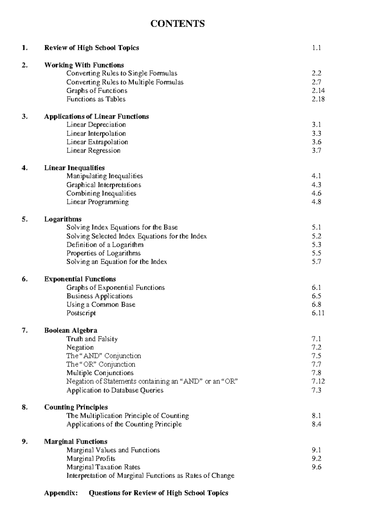 Business Mathematics Module: Review of High School Topics and Functions ...