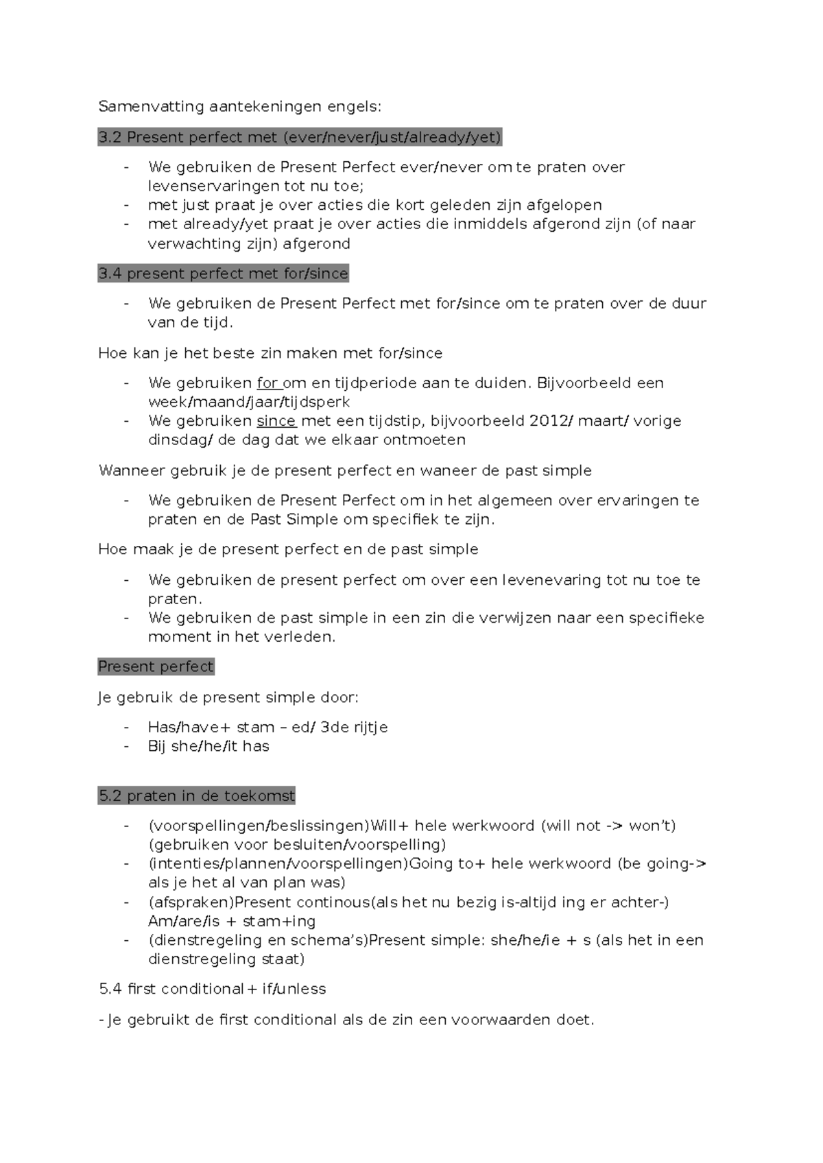Samenvatting Engels - Grammatica van Unit 3 en 5 (Present Perfect ...