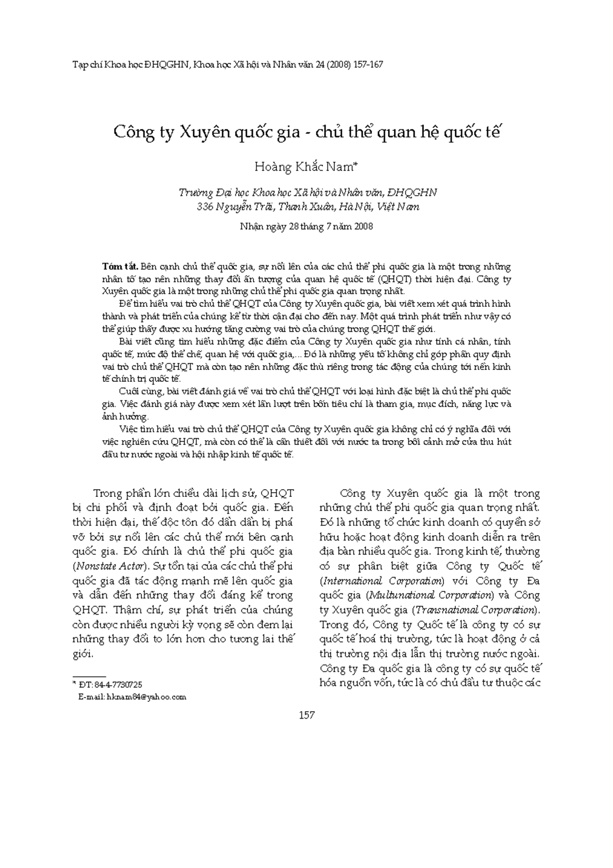 Cong ty Xuyen quc gia ch th quan h q - TӘp chí Khoa học ĐHQGHN, Khoa ...