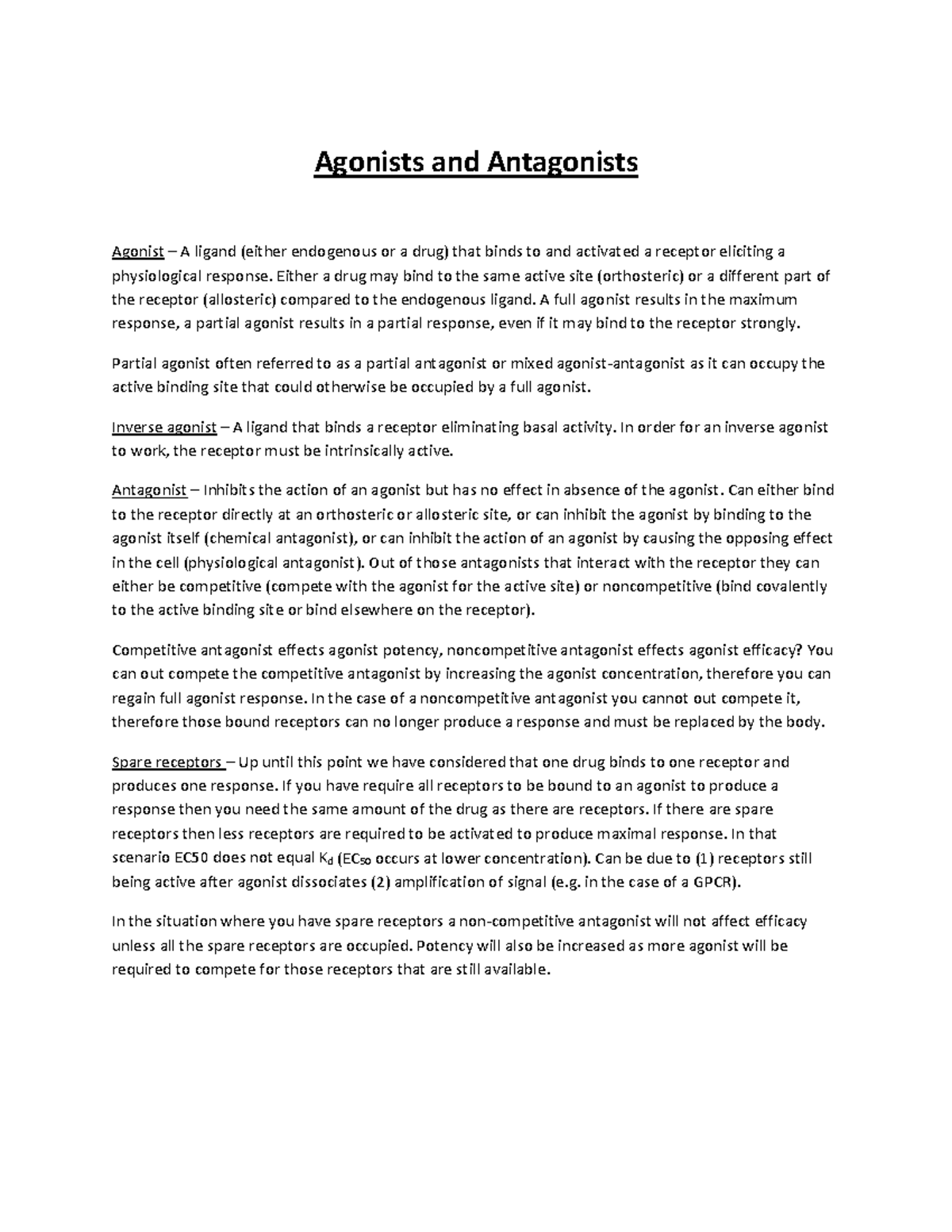 Agonists and Antagonists: Mechanisms and Effects in Pharmacology - Studocu