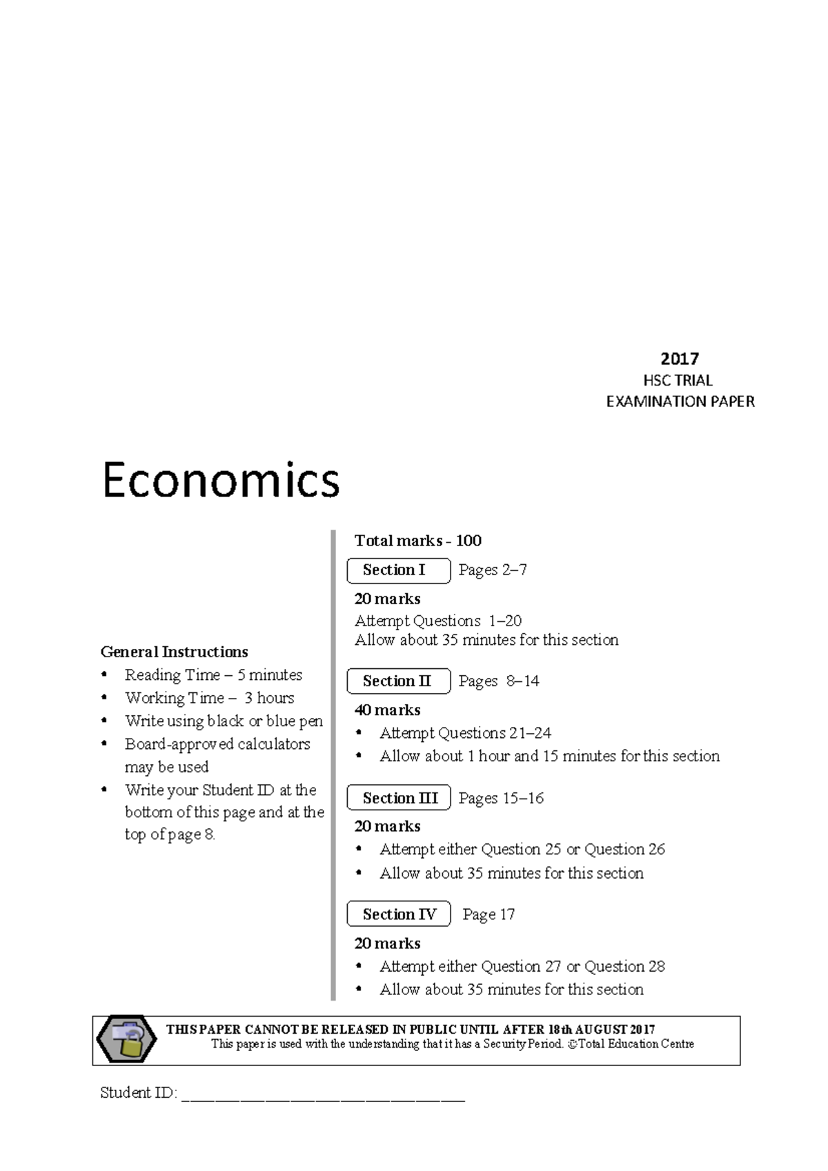 2017 HSC Trial Exam Paper - Economics (ECO) with Solutions - Studocu