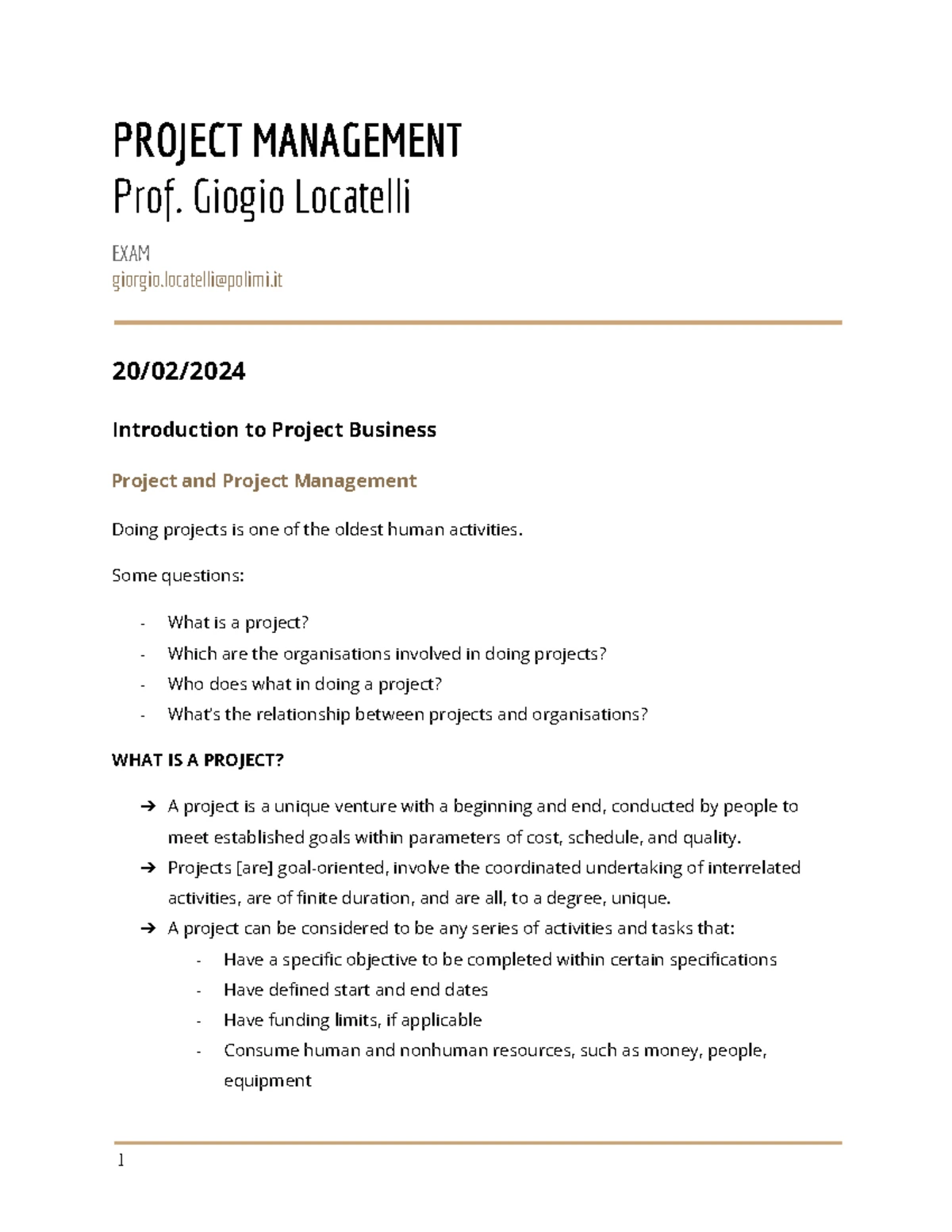 PROJECT MANAGEMENT LECTURE NOTES: KEY CONCEPTS & EXAM QUESTIONS - Studocu