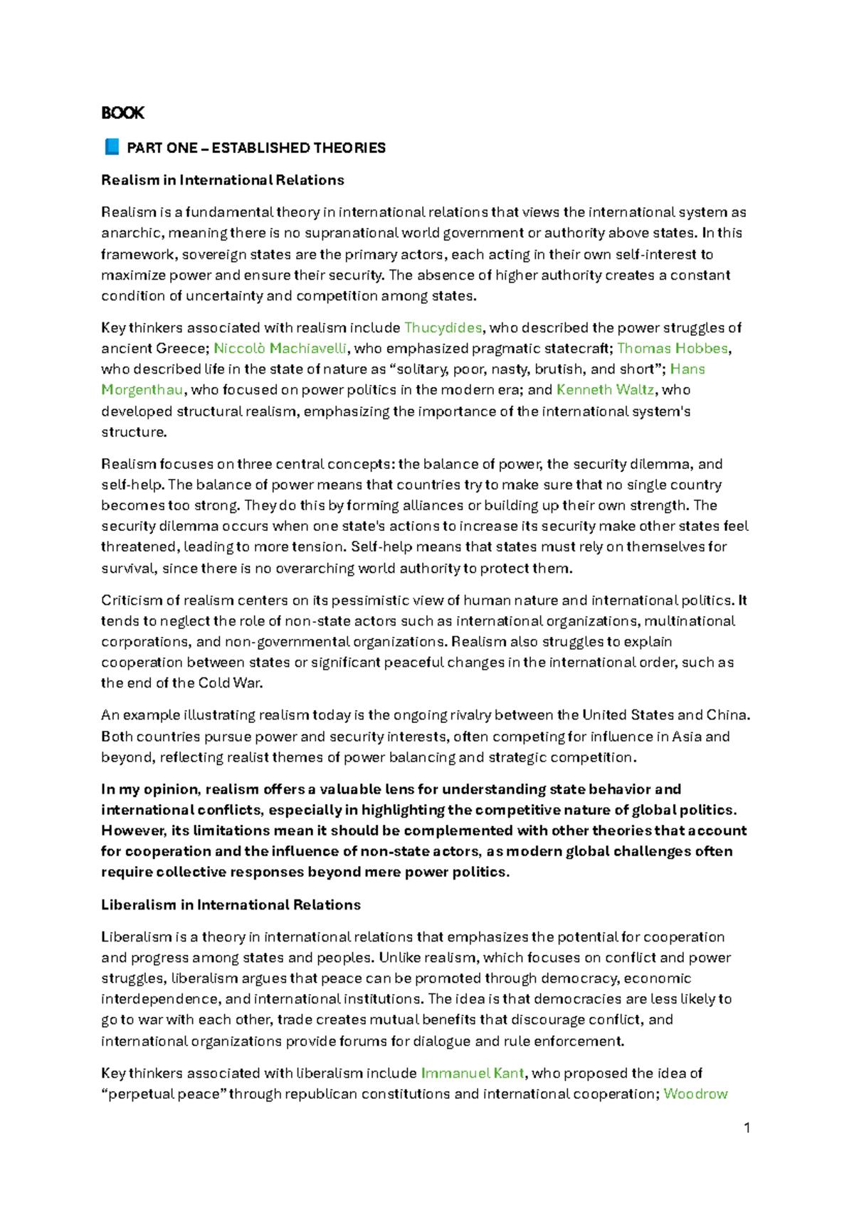 IRT Summary - Key Theories in International Relations - Studocu