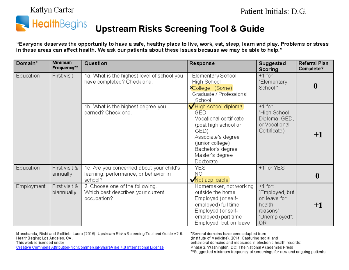 Upstream Risks Screening Tool & Guide - K (Version 2.6) - Studocu