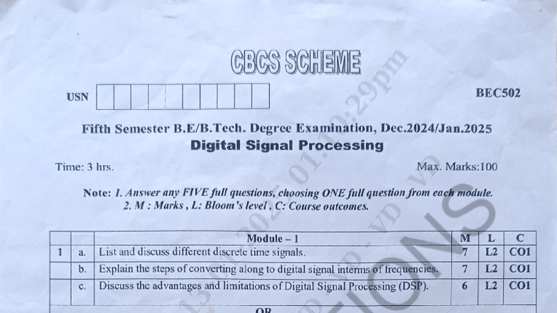 BEC502 Fifth Semester Exam Notes: Digital Signal Processing - Studocu