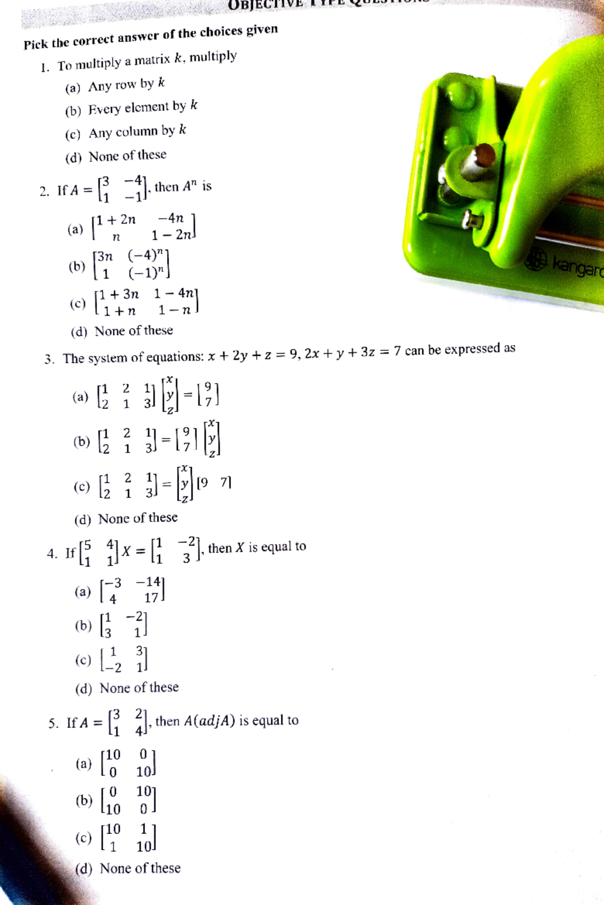 M1 MCQ B.B. Singh+ - Textbook - Pick the correct answer of the choices ...