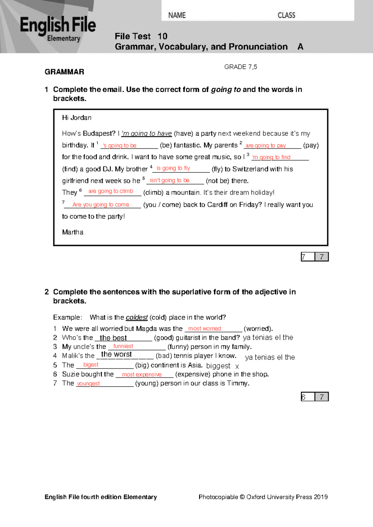 Corregido Test Unit 10: Grammar, Vocabulary, and Listening A - Studocu