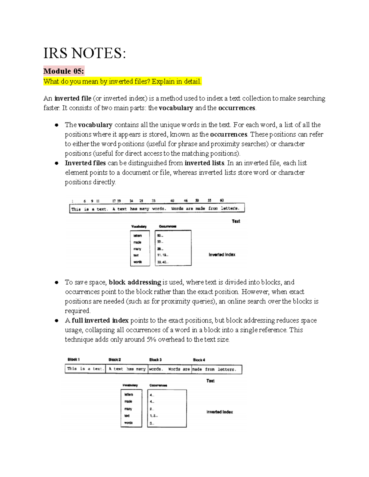 IRS Module 05 & 06 Notes: Inverted Files, Searching, & Human-Computer ...