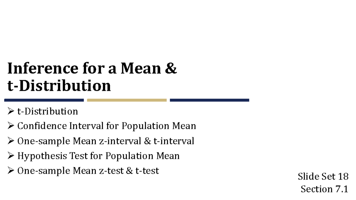 Lecture Notes: t-Distribution and Confidence Intervals - Studocu