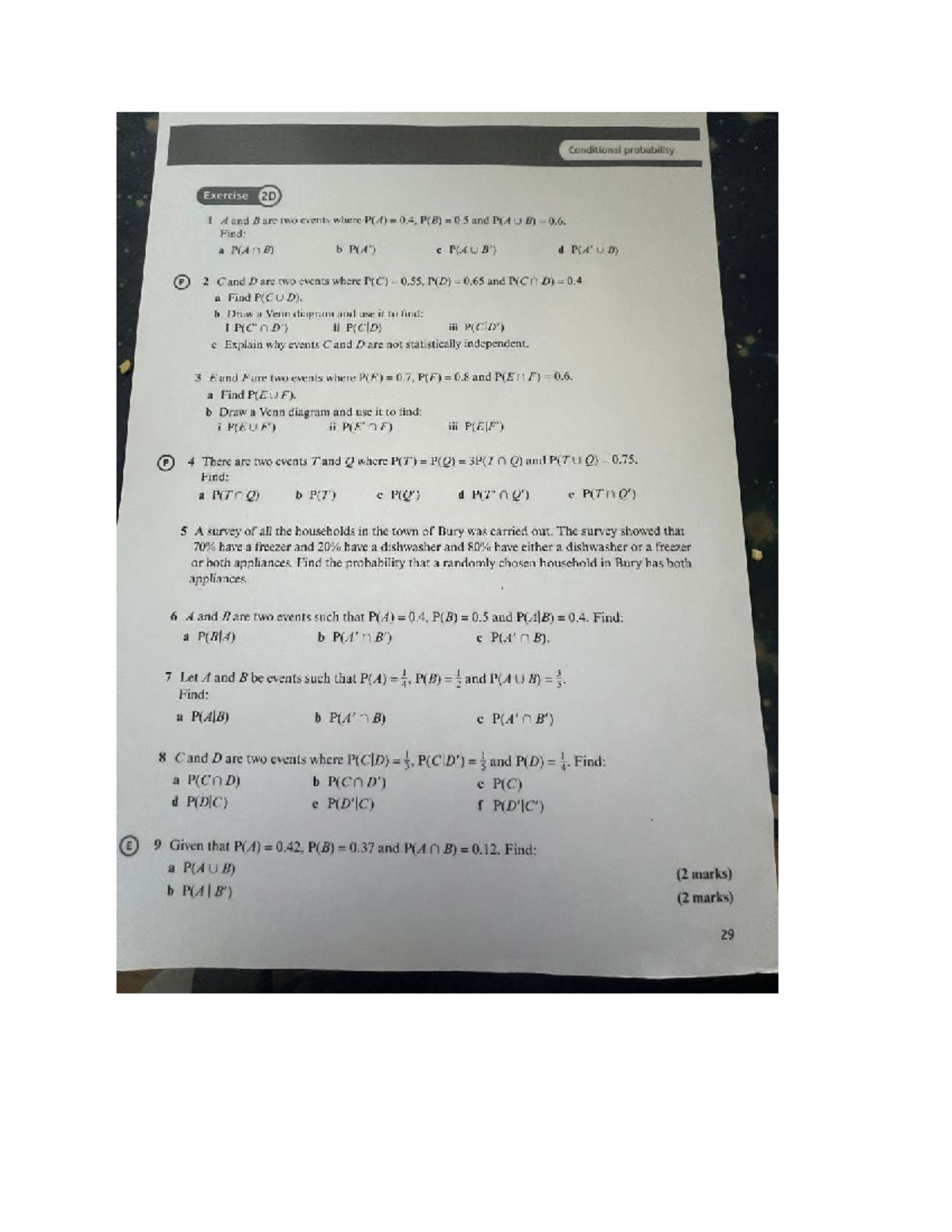 Exercise 2D: Conditional Probability Problems - Edexcel Maths Year 2 ...