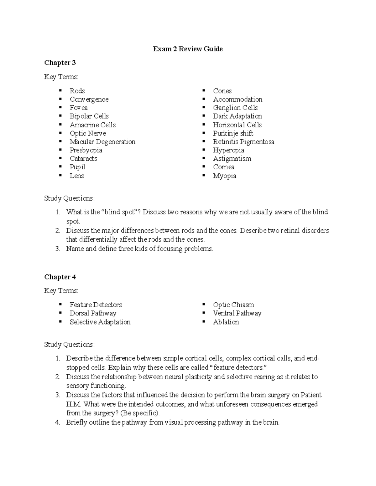 Exam 2 Review Guide: Key Terms & Study Qs for Ch. 3 & 4 - Studocu