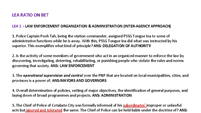 LEA 014034: Short Reviewer on Law Enforcement Administration Concepts ...