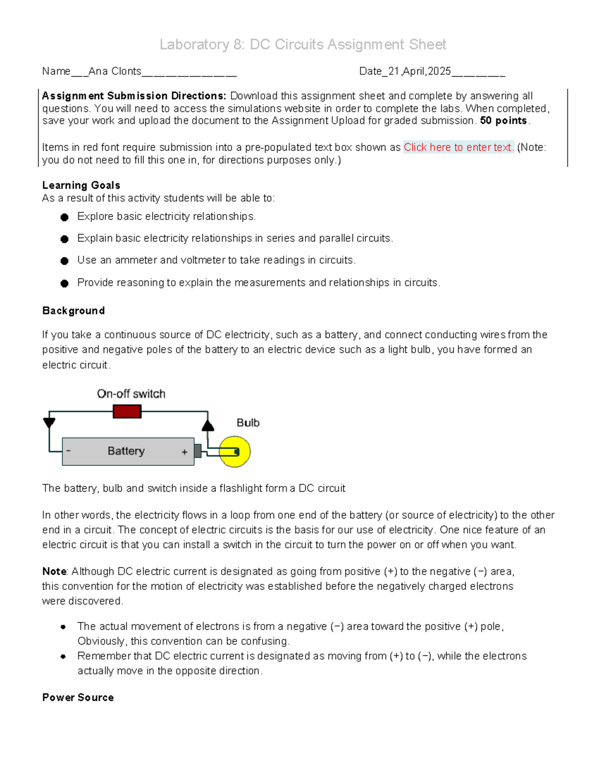 Laboratory 8: DC Circuits Assignment Guide and Simulation Instructions ...