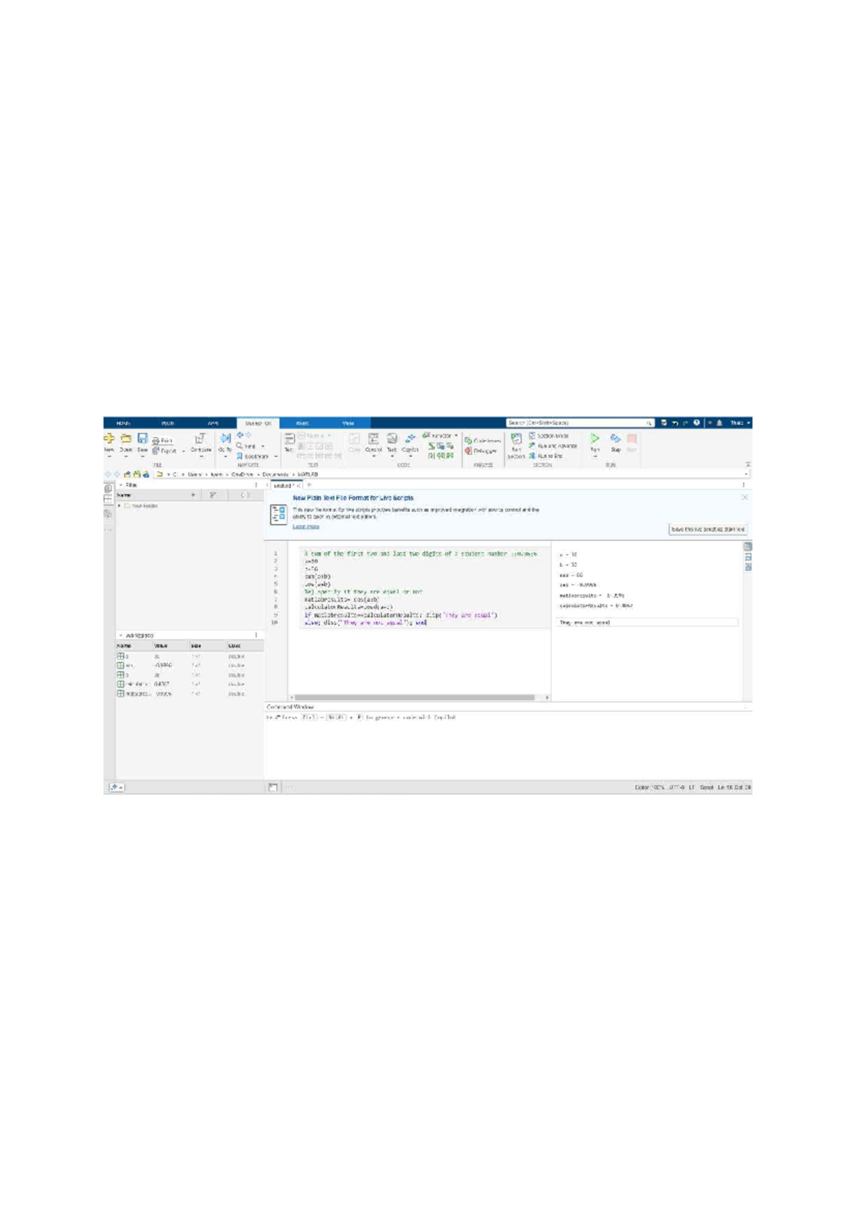 MATLAB Assignment: Live Script Format and Code Analysis - Studocu