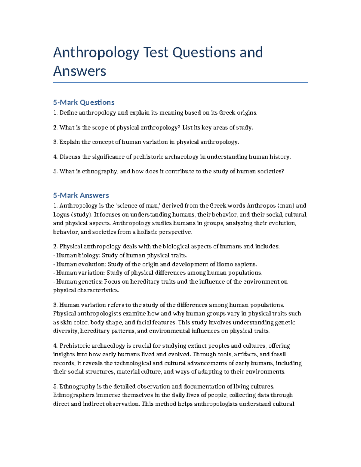 ANTH 101: Test Questions & Answers on Anthropology Concepts - Studocu