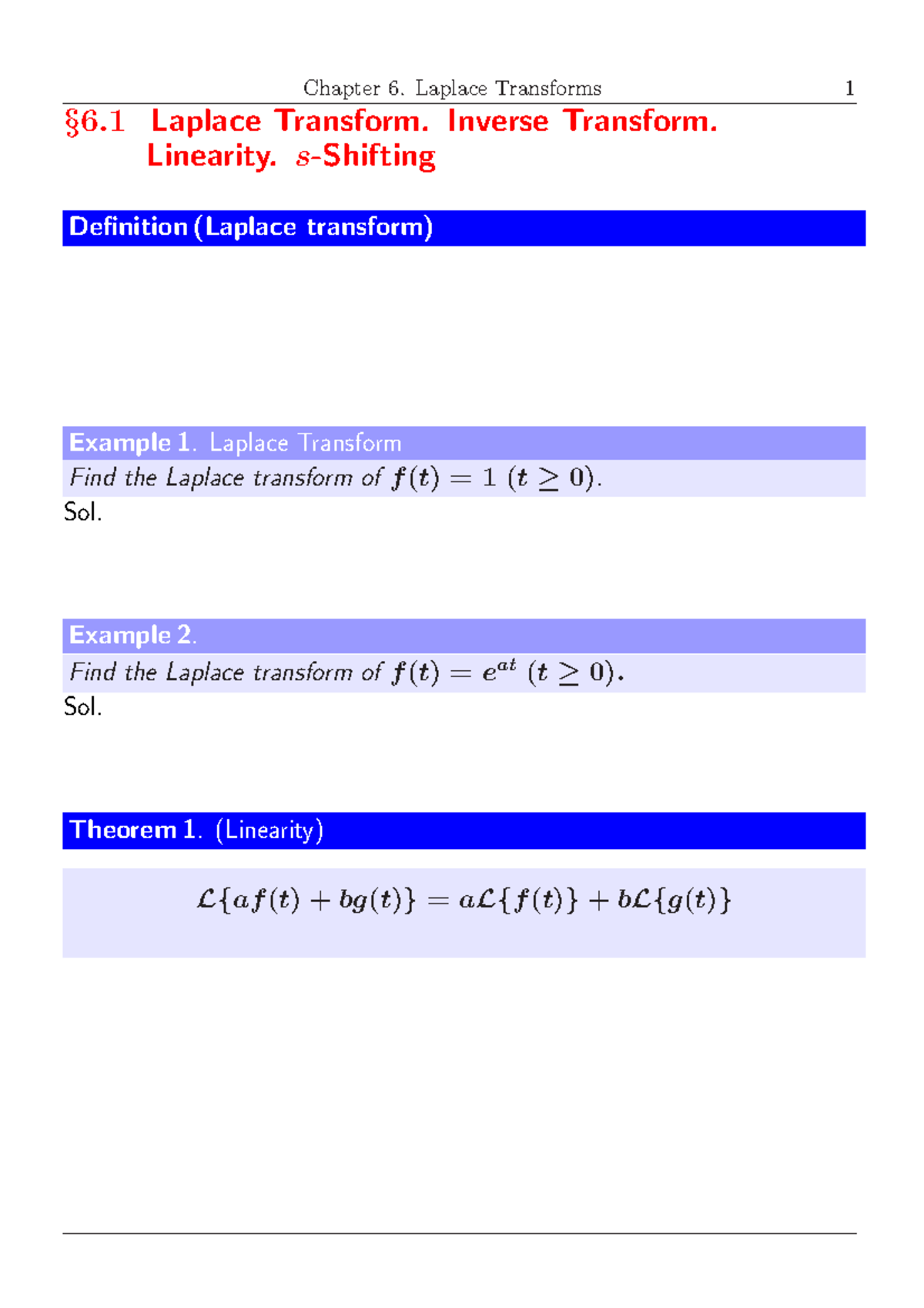 Chapter 6 - Laplace Transforms and Their Applications in ODEs - Studocu