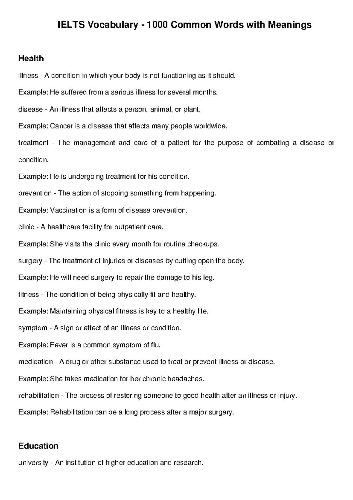Ielts Vocabulary Full 1000 Words with Meanings - IELTS Vocabulary ...