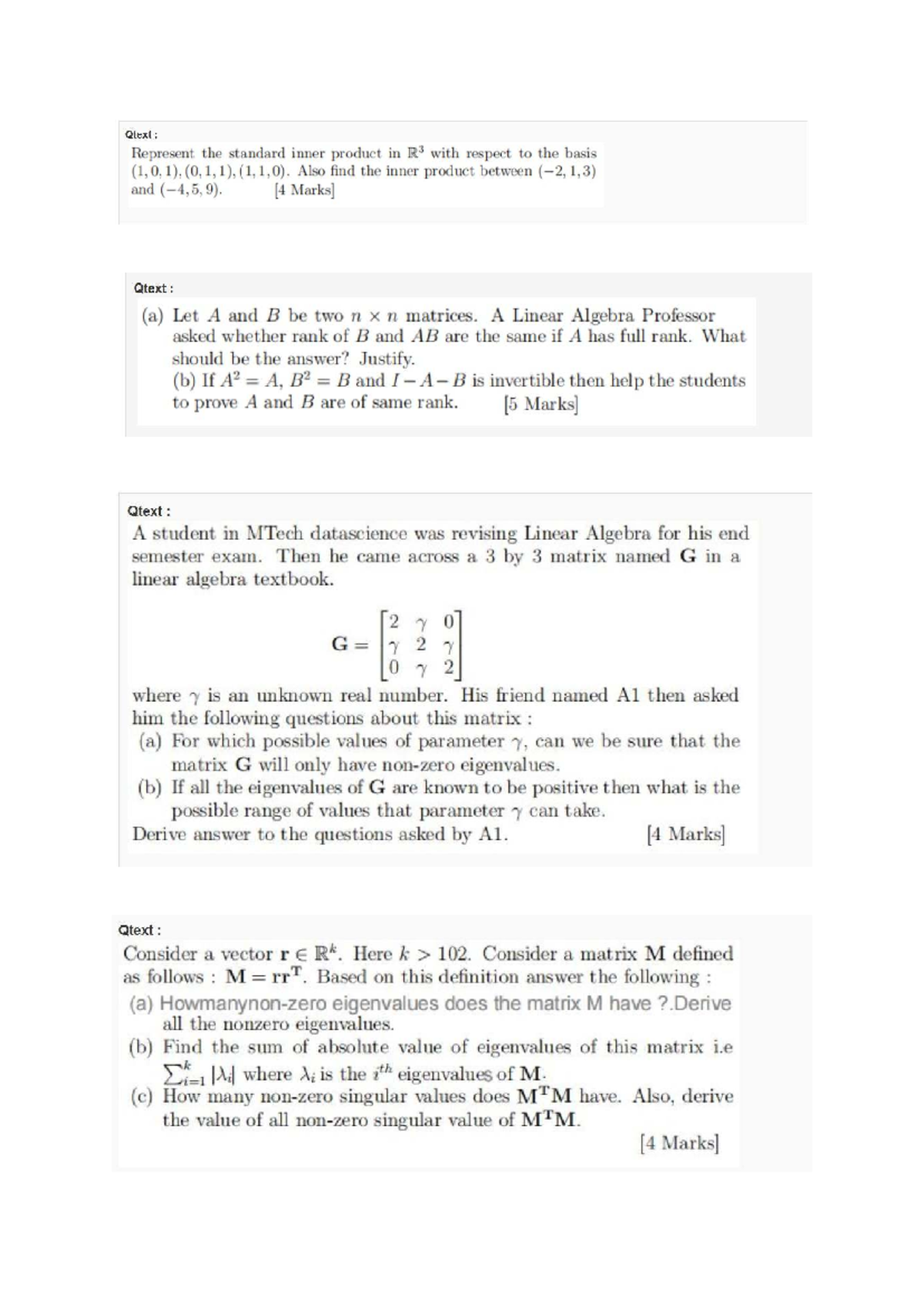 2022-23 Mid Sem MFML: Inner Products & Matrix Properties in R³ - Studocu