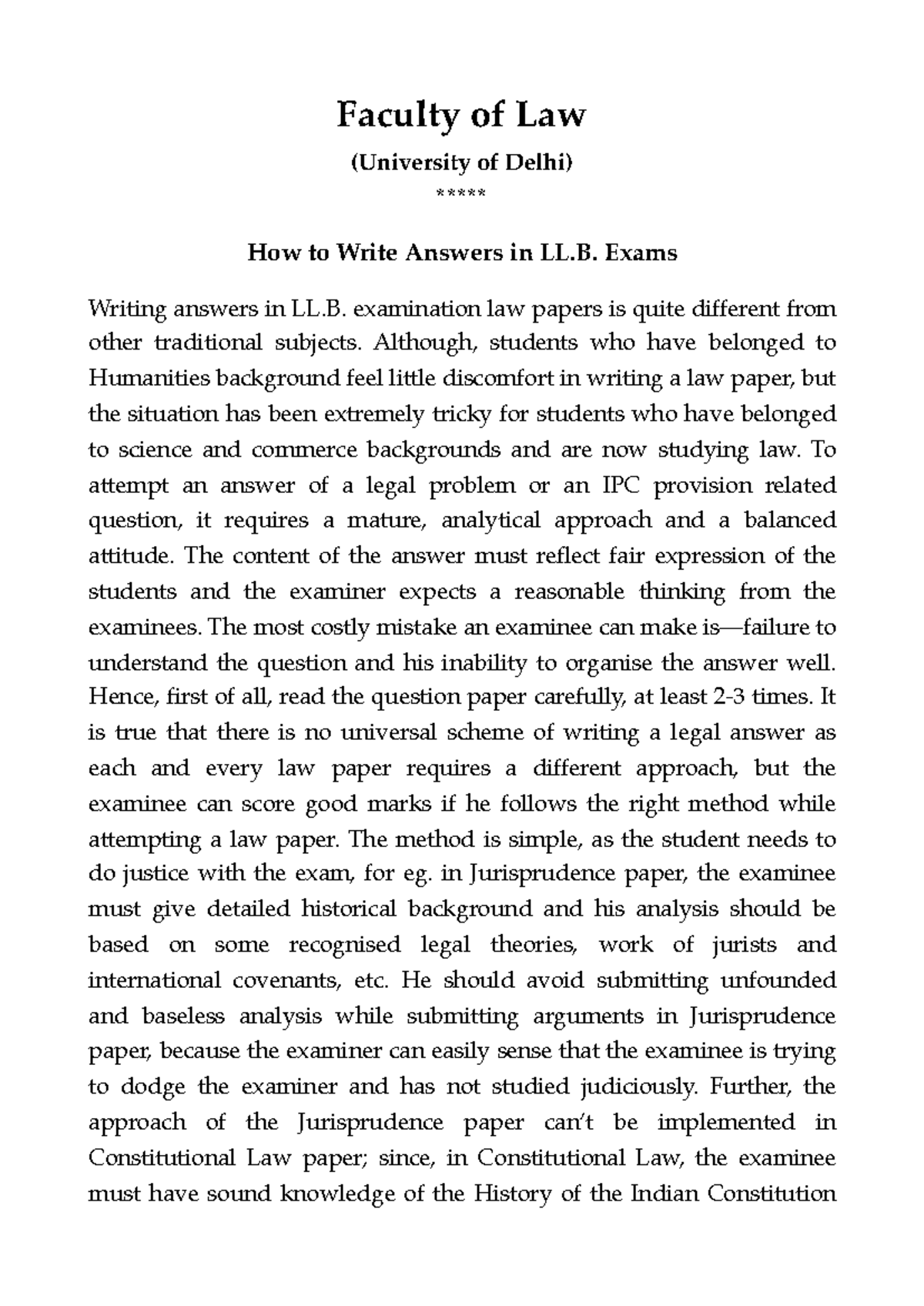 How to Write Answer - Note - Faculty of Law (University of Delhi ...