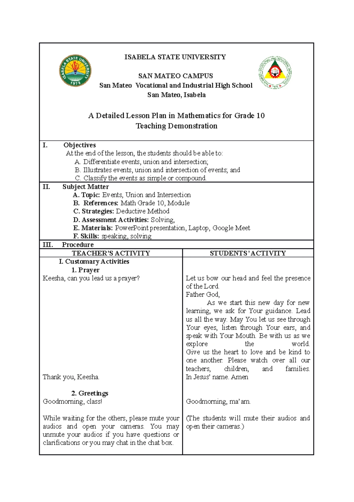 WLP Q1 W6 G7- Science - math - WEEKLY LEARNING PLAN Quarter 1 Grade ...