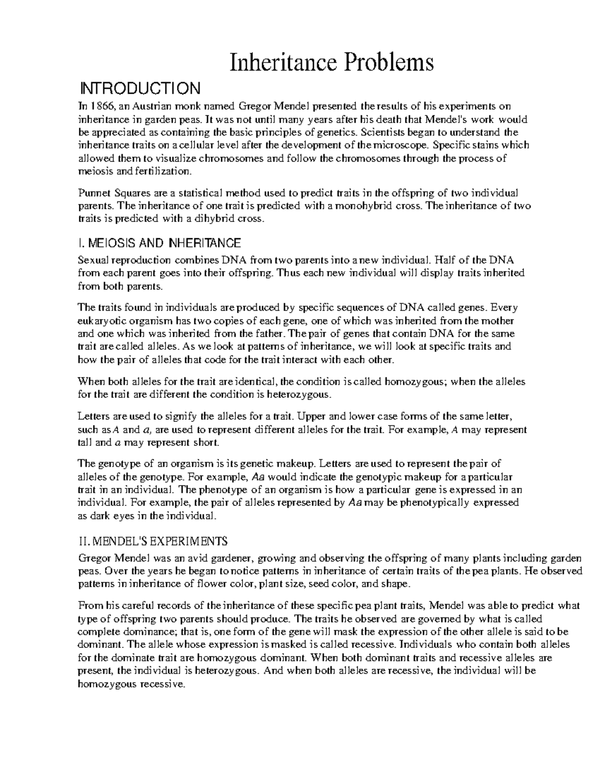 Inheritance Problems: Practice Questions and Analysis for Genetics ...