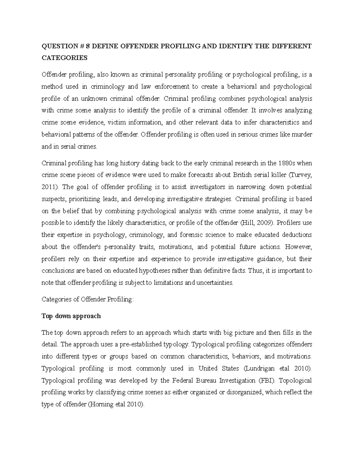 Offender Profiling 2 - Essay on Criminal Behavior Analysis - Studocu
