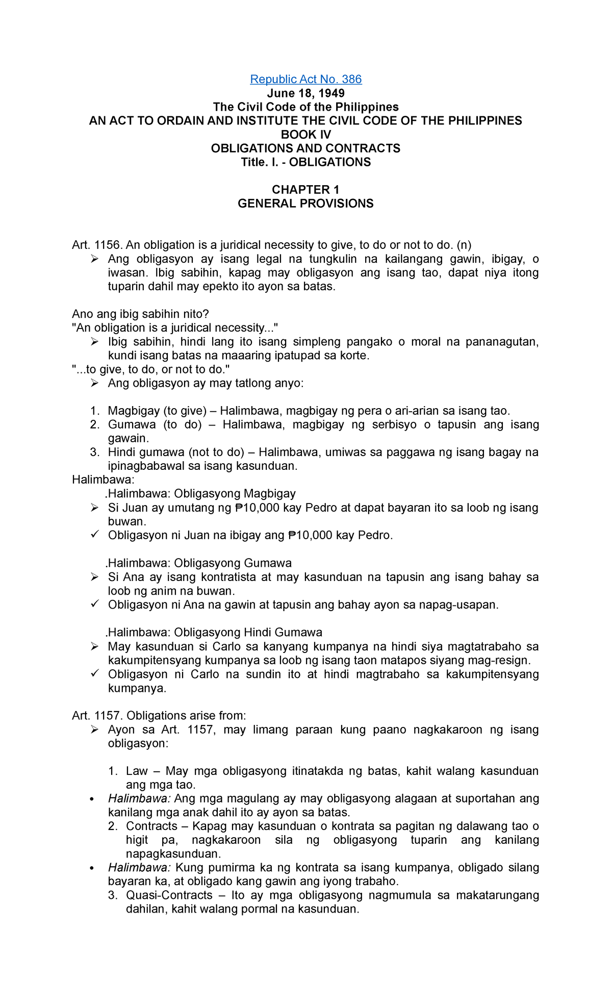 Law of Obligations and Contracts 1: Overview of Civil Code Provisions ...