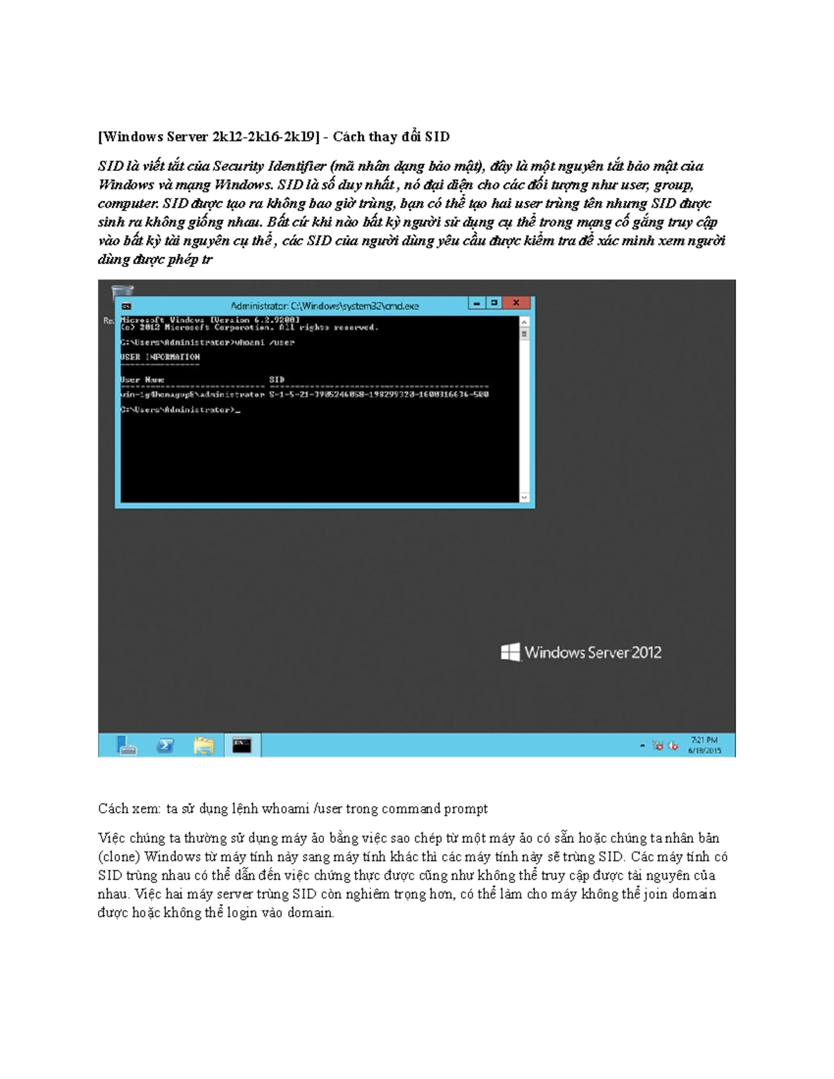 Hướng Dẫn Thay Đổi SID Trên Windows Server 2012 (WS2K12) - Studocu