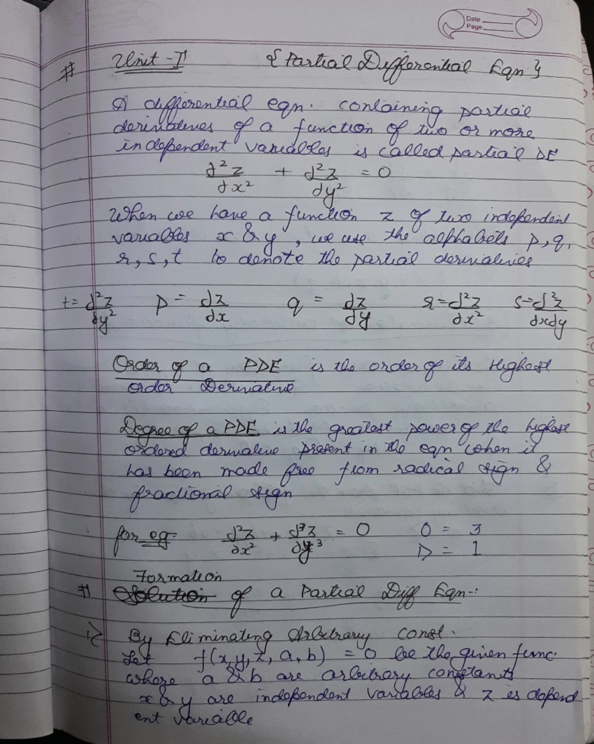 Unit 2 Mathematics - NOTES - Date Page Application of Partial ...