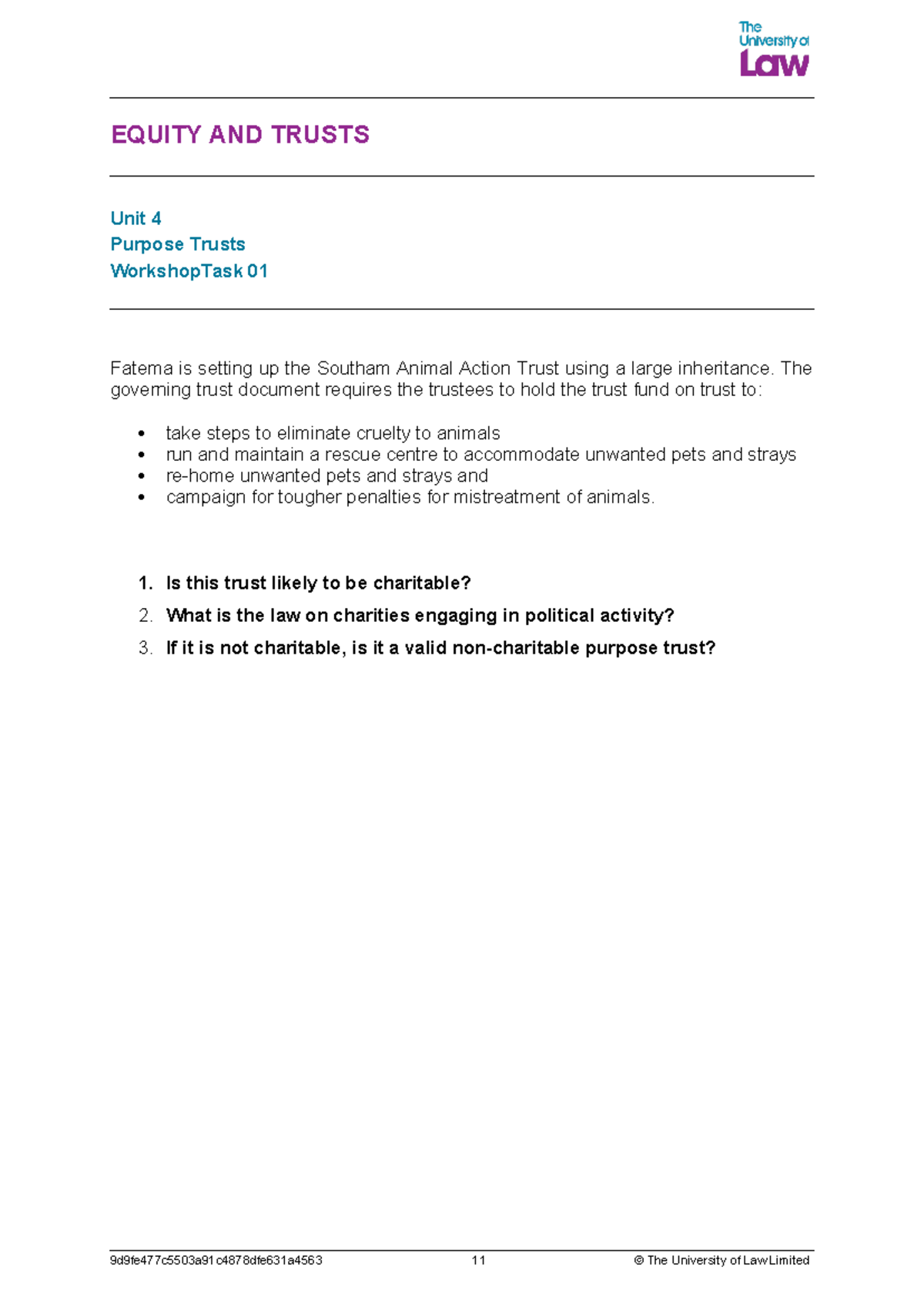 2425 eqtr u04 ce01 workshop task01 - EQUITY AND TRUSTS Unit 4 Purpose ...