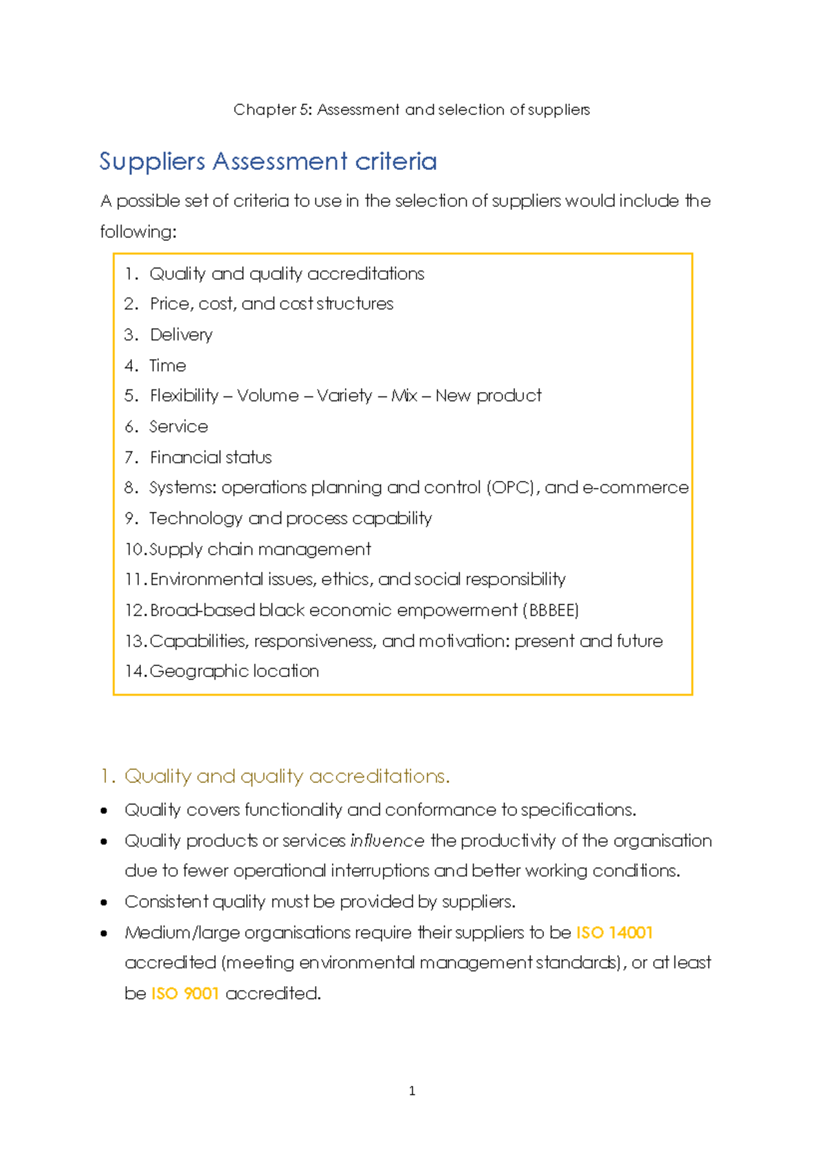 Chapter 5: Supplier Assessment & Selection in OBS216 - Studocu