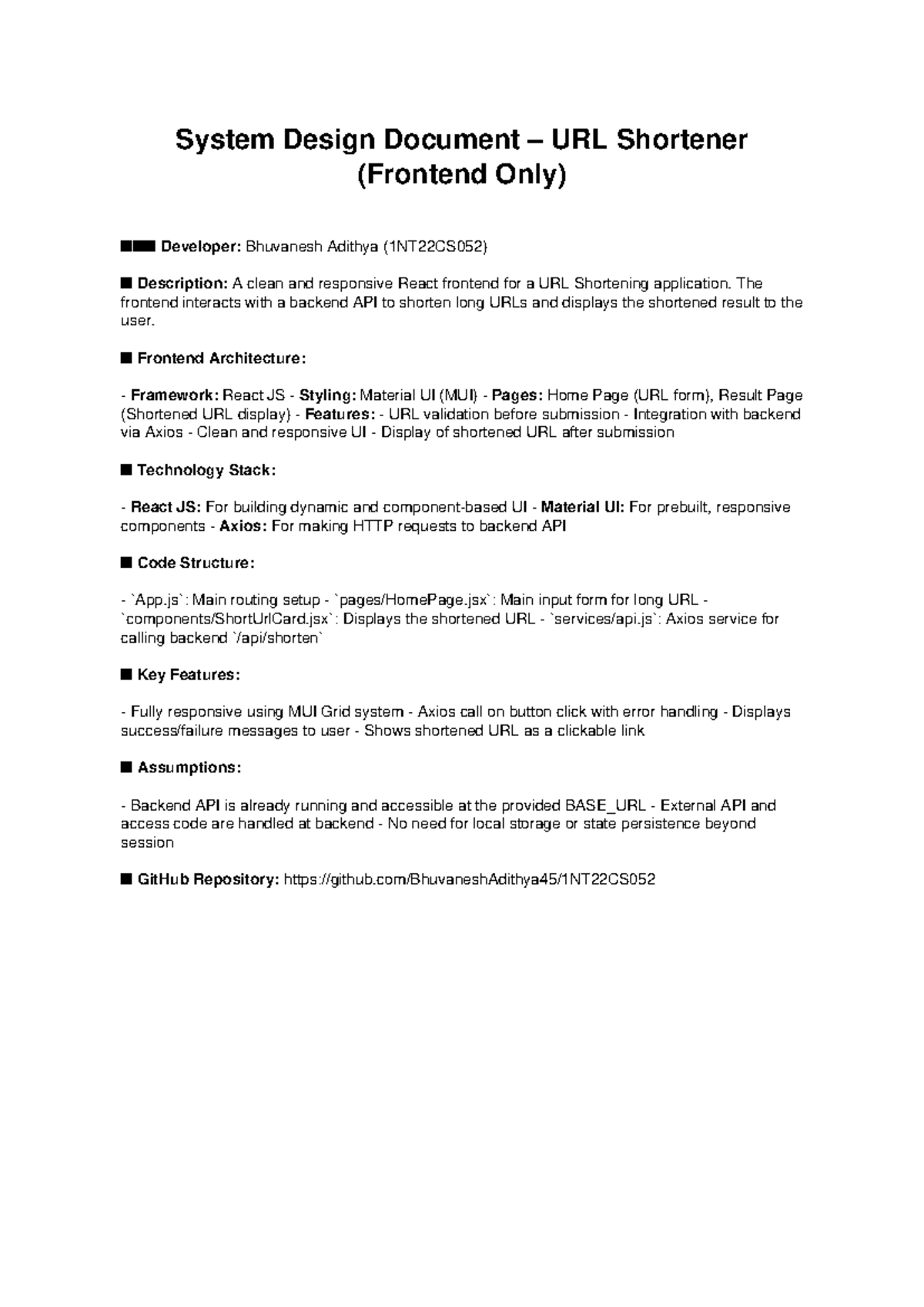System Design Document: URL Shortener Frontend (1NT22CS052) - Studocu