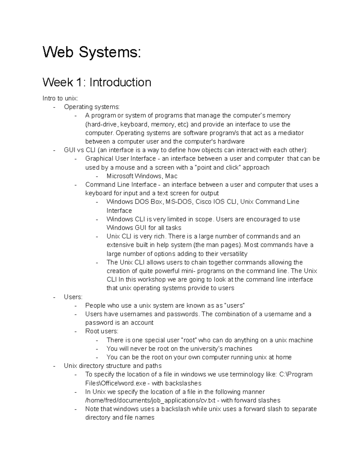 Web Systems: Weeks 1-2 Overview of Unix & Web Technologies - Studocu