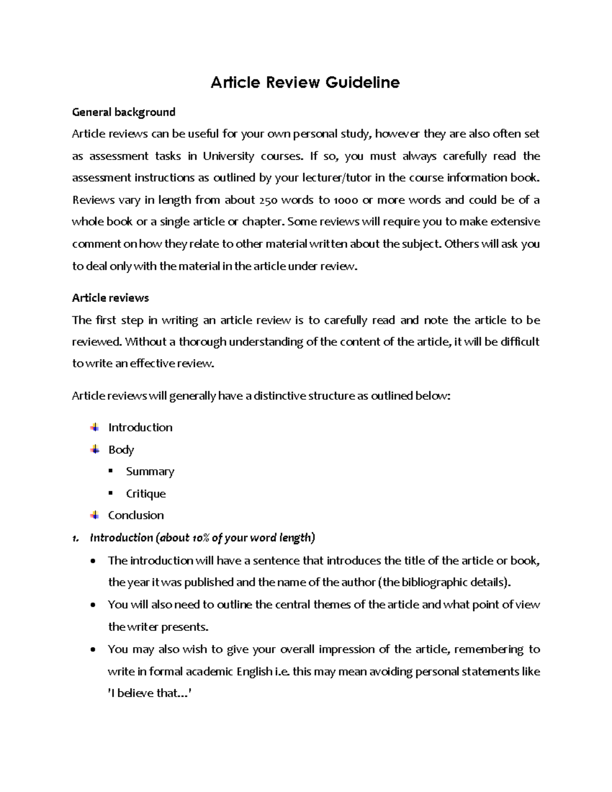 Article Review Guideline - Article Review Guideline General background ...