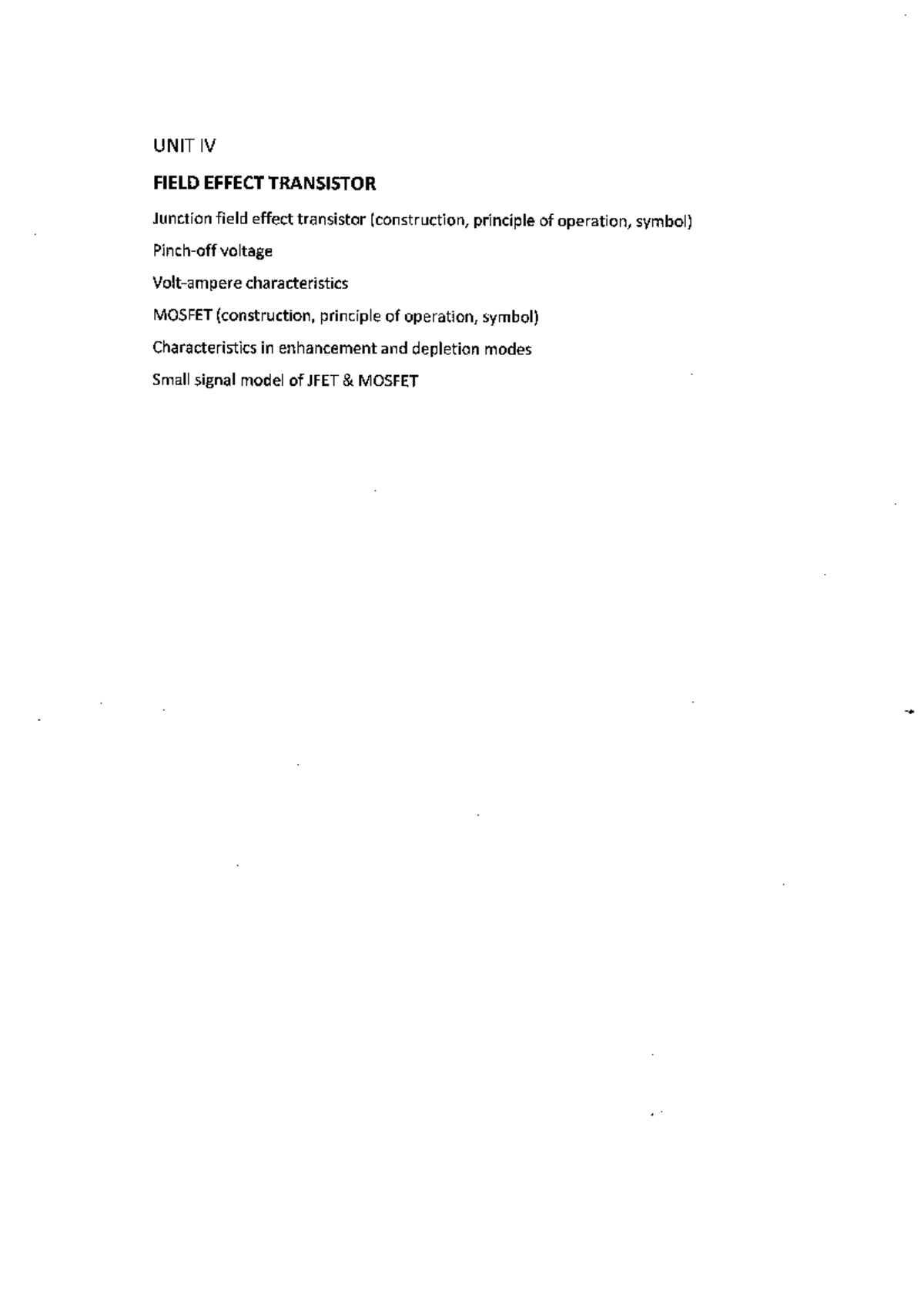FET Notes - Unit IV: JFET & MOSFET Characteristics and Applications ...