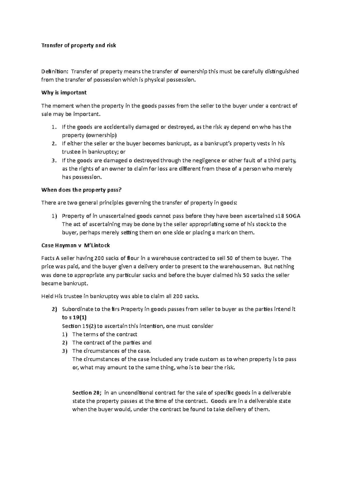 Transfer of property SOGA - Transfer of property and risk Definition ...