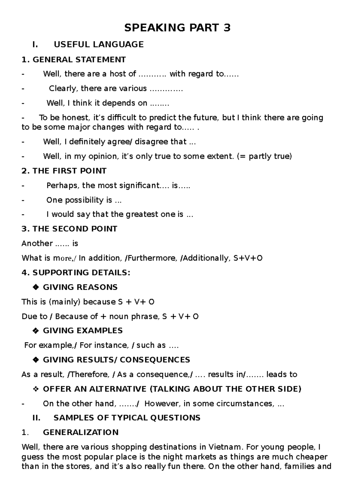 Speaking PART 3 Handout: Tips, Structure, & Sample Questions - Studocu