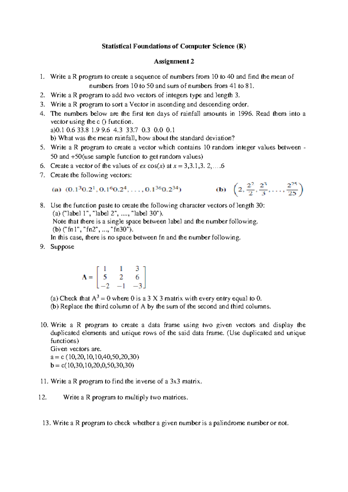 R Assignment Practice - Statistical Foundations of Computer Science (R ...