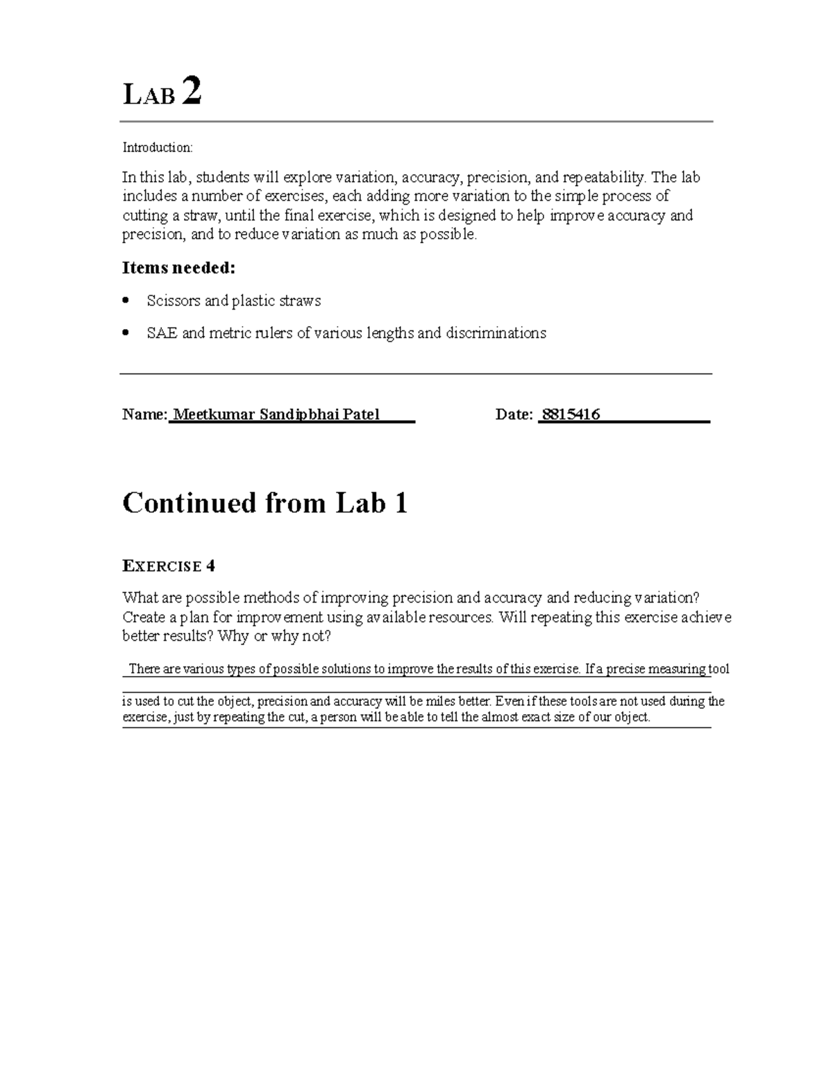 Metrology Lab 2 - Exploring Variation, Accuracy & Precision Techniques ...