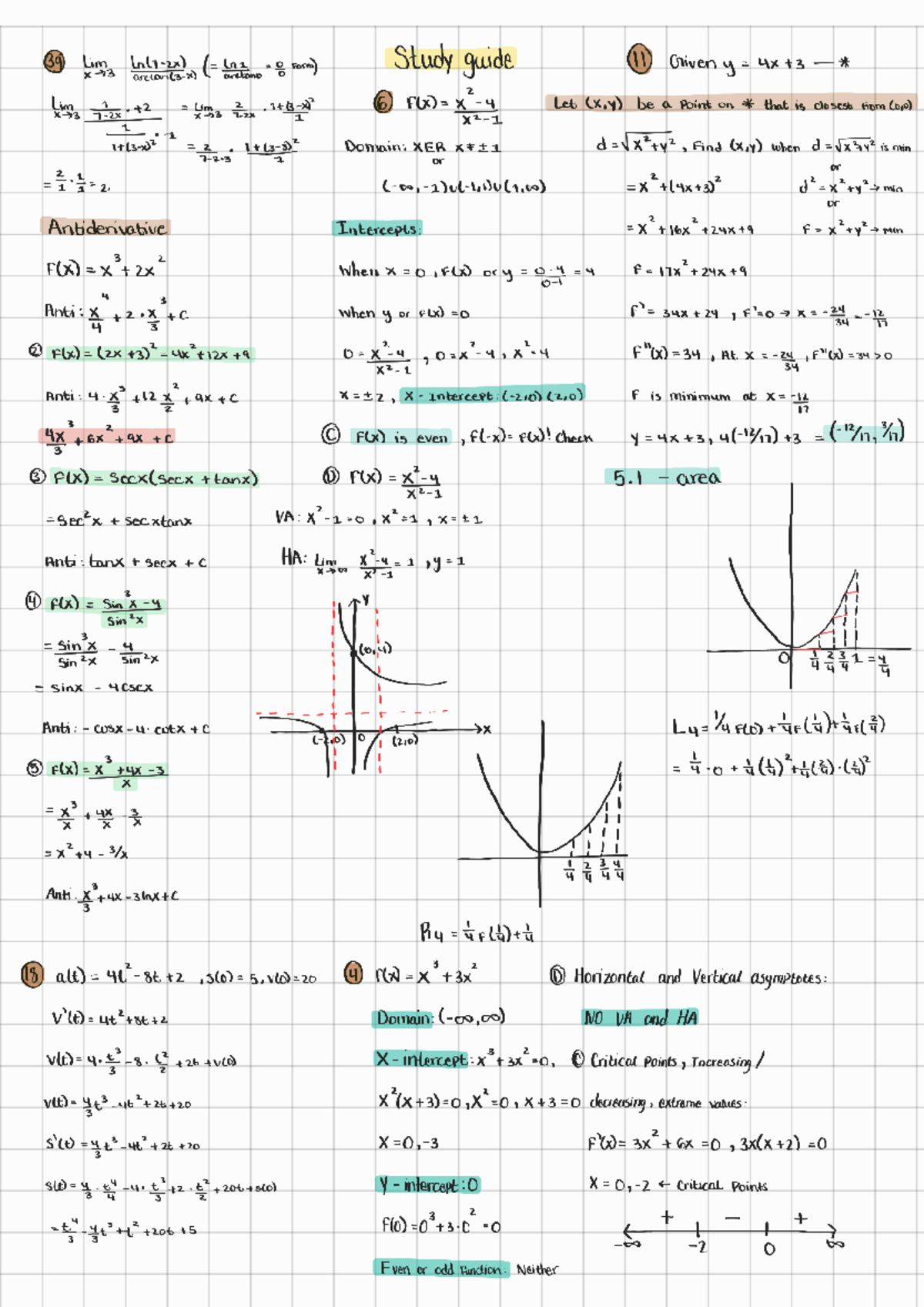 Calculus 1 - exam 3 page 1 study guide - 39 Lim Study guide 11) Griven ...