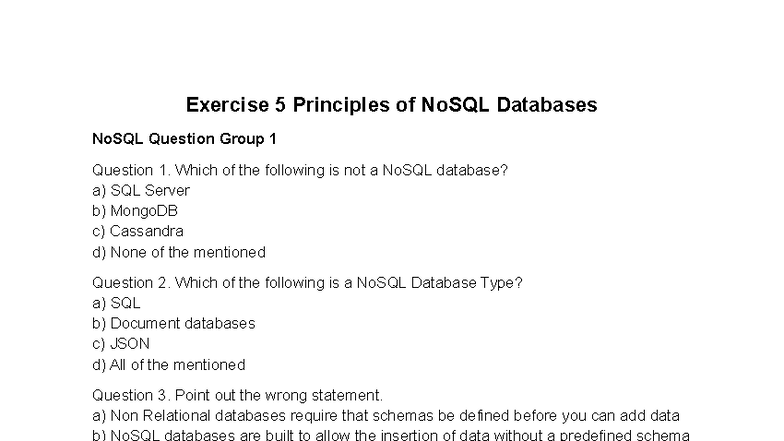 Exercise 5b - Trắc Nghiệm NoSQL NCDANH CTU - Studocu