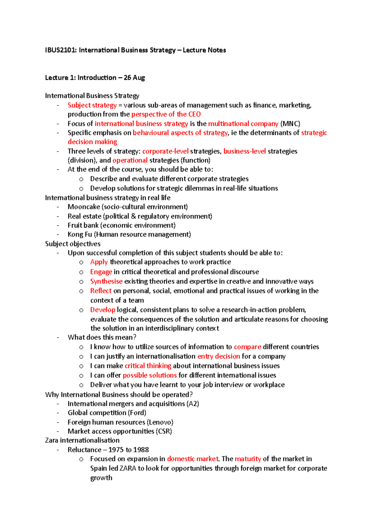 IBUS2101 Lecture Notes: International Business Strategy Insights - Studocu