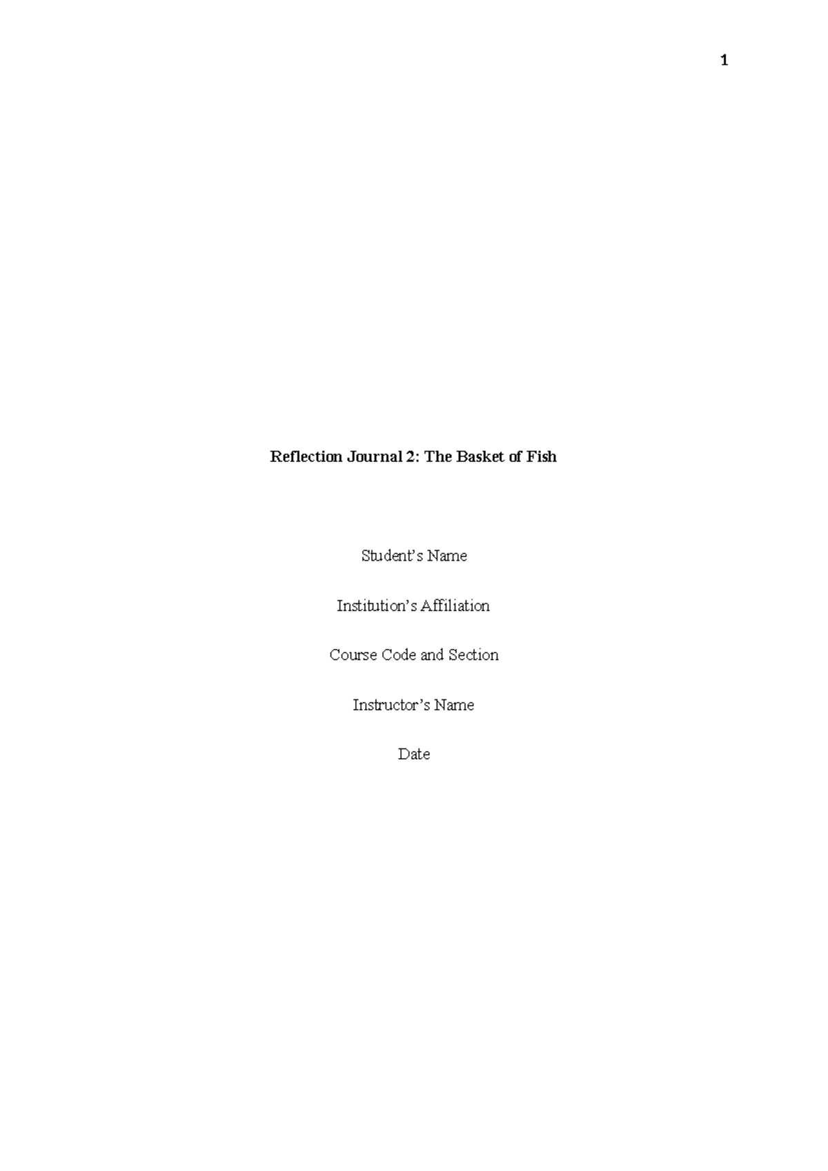 Reflection Journal 2: The Basket of Fish Analysis - Studocu