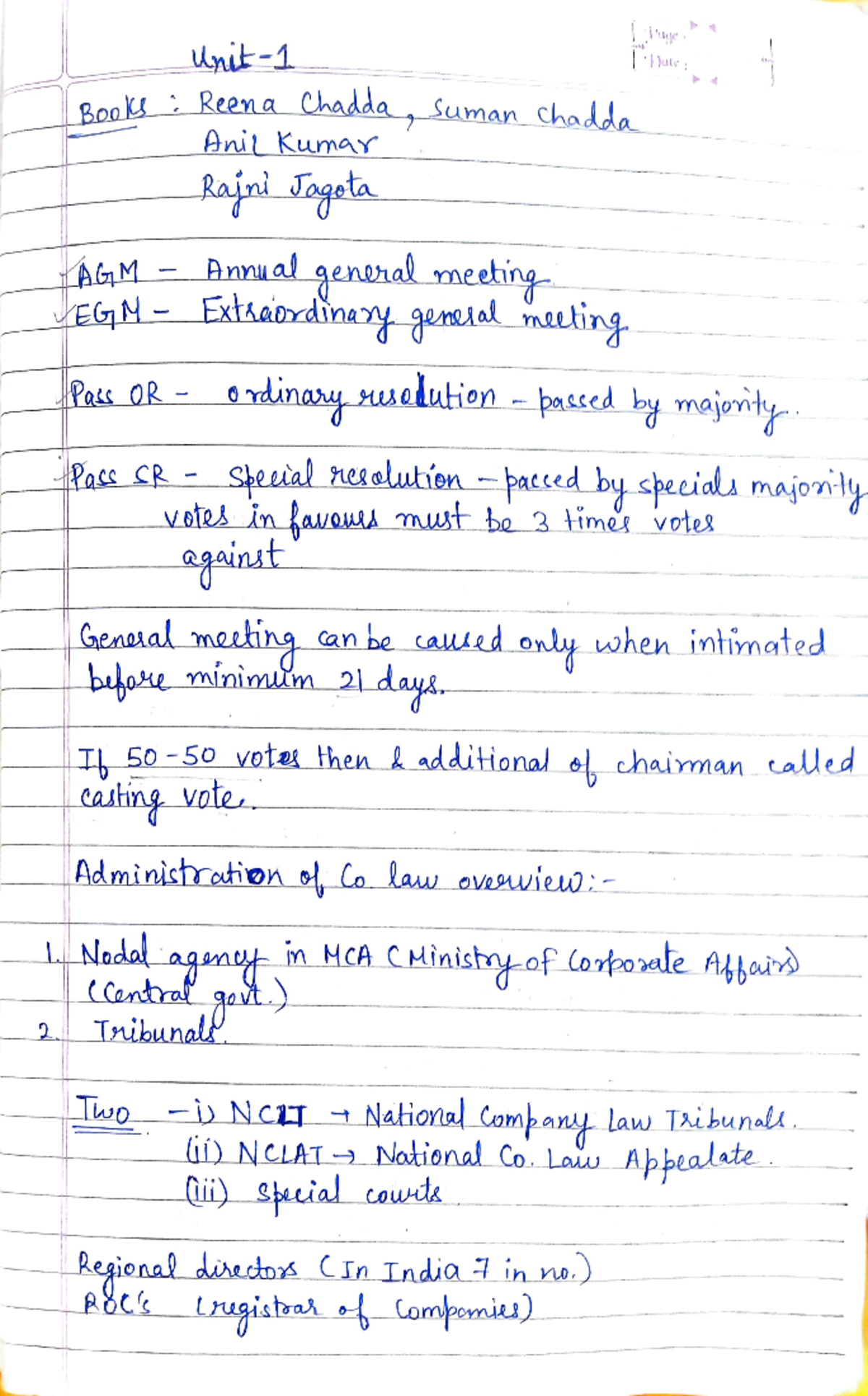 CL unit 1 A - Company Law: Key Concepts and Legal Framework - Studocu